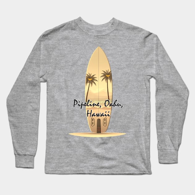 Surfing session Pipeline Oahu, Hawaii Long Sleeve T-Shirt by GraphGeek